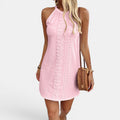 Monvaline | Women’s Elegant Halter Dress – Floral Jacquard Evening Wear