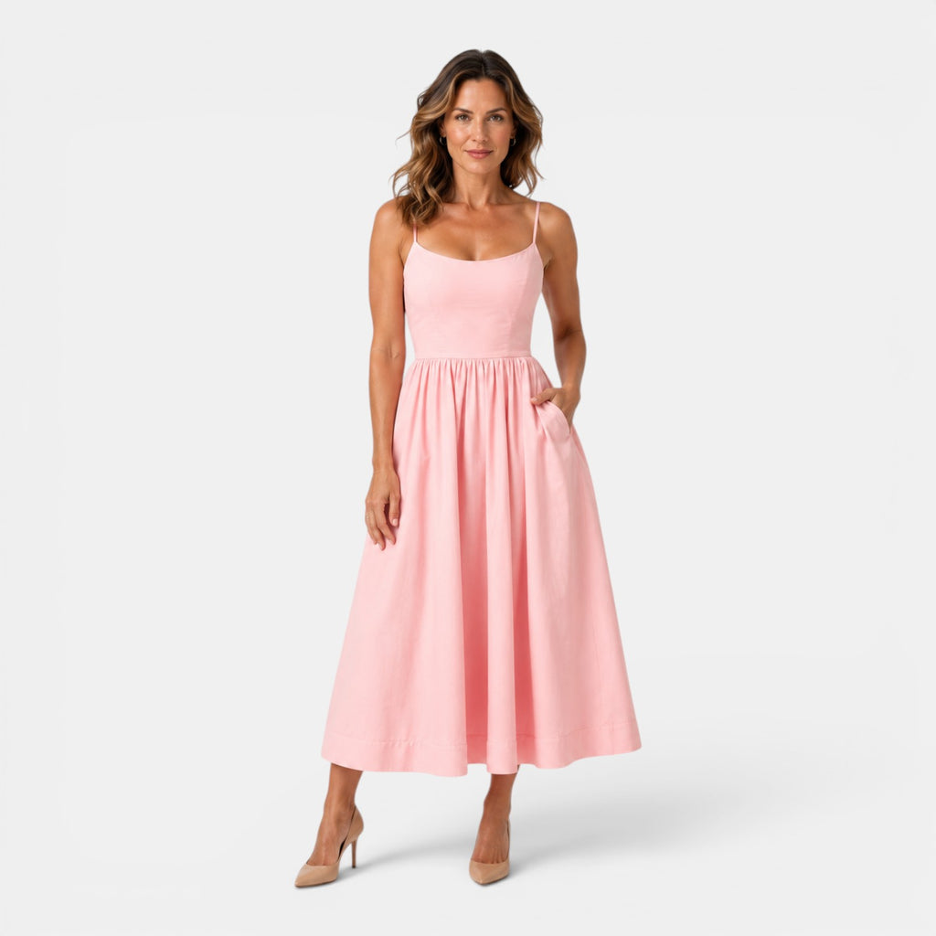 Monvaline | Women's Strappy A-Line Midi Dress