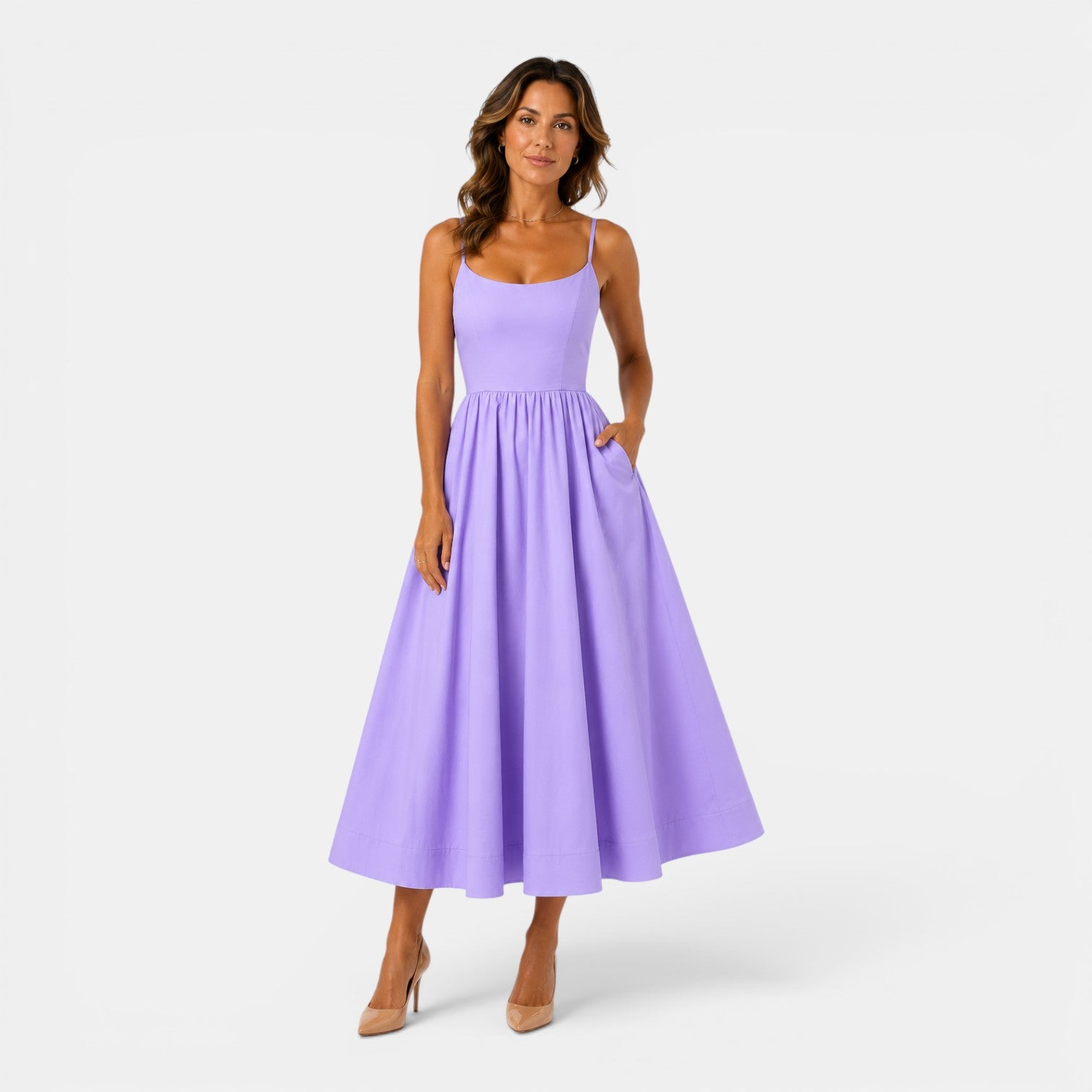 Monvaline | Women's Strappy A-Line Midi Dress