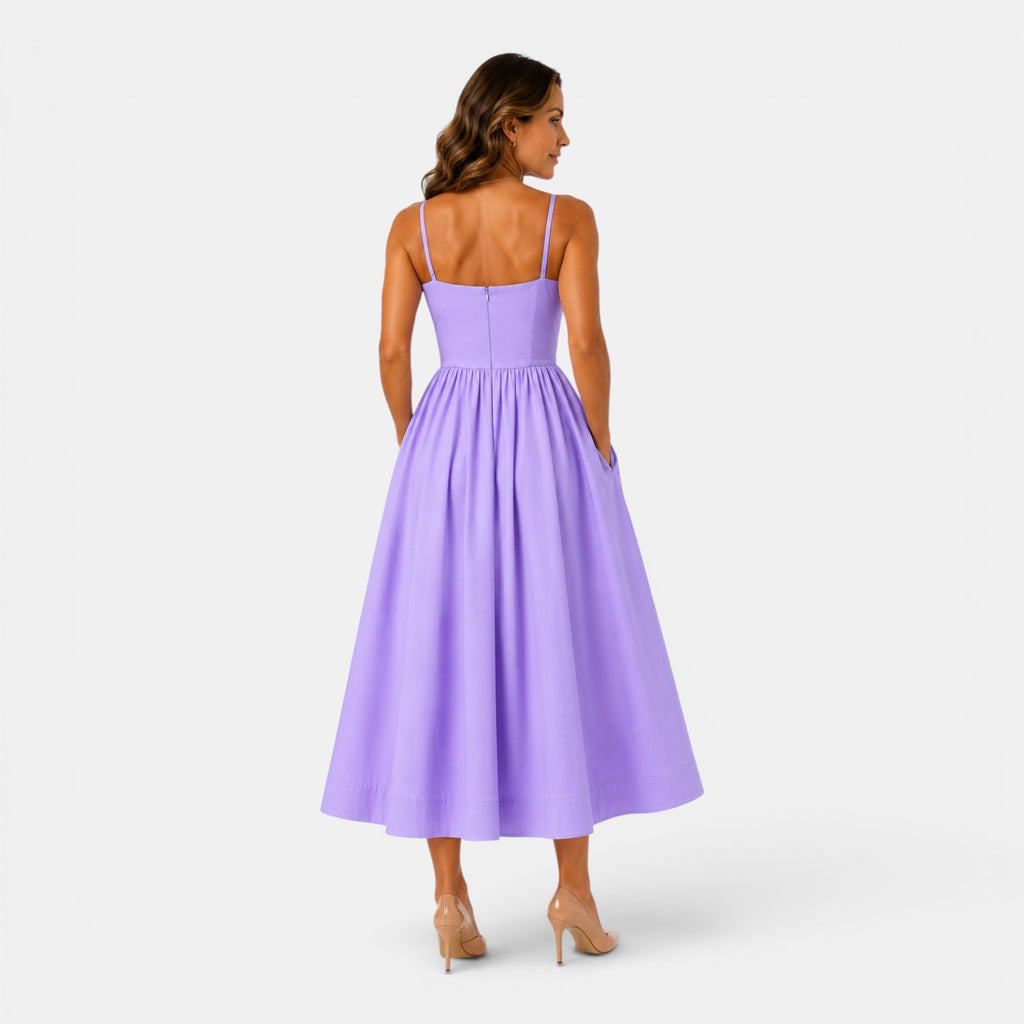 Monvaline | Women's Strappy A-Line Midi Dress