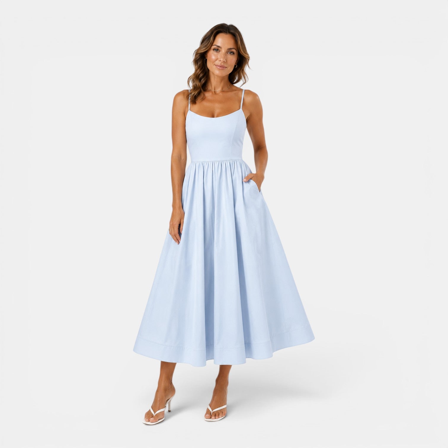 Monvaline | Women's Strappy A-Line Midi Dress