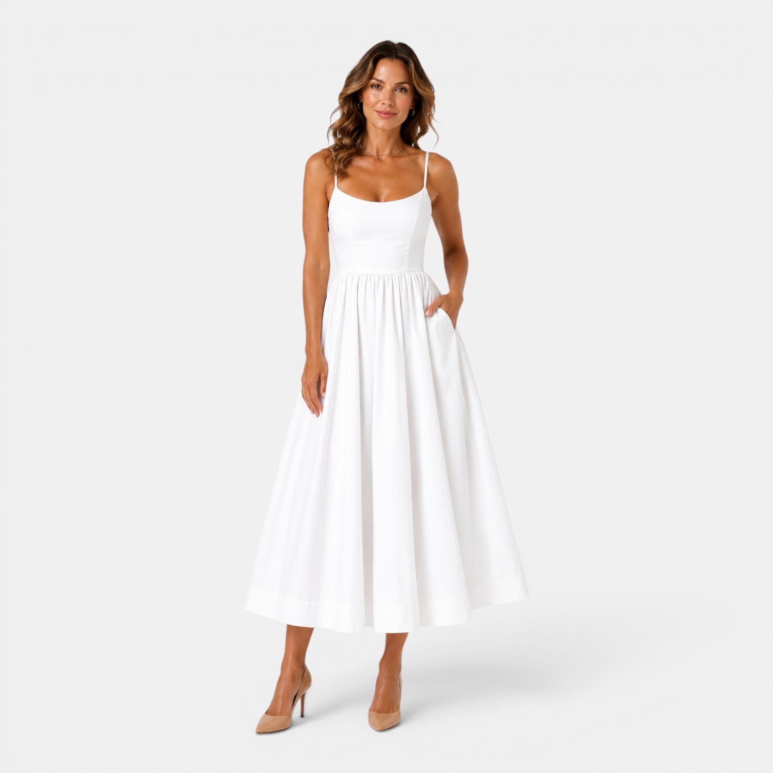 Monvaline | Women's Strappy A-Line Midi Dress