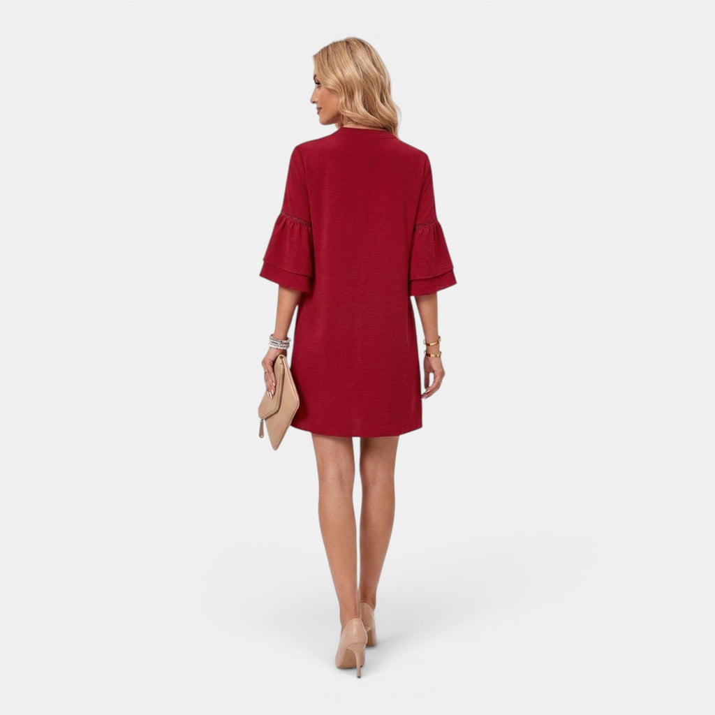 Monvaline | Women’s Elegant Midi Dress – Loose V-Neck Summer Style