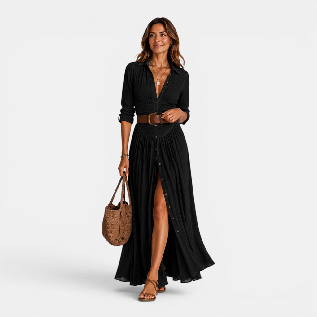 Monvaline | Women's Elegant Pleated Maxi Dress for Weddings & Special Occasions