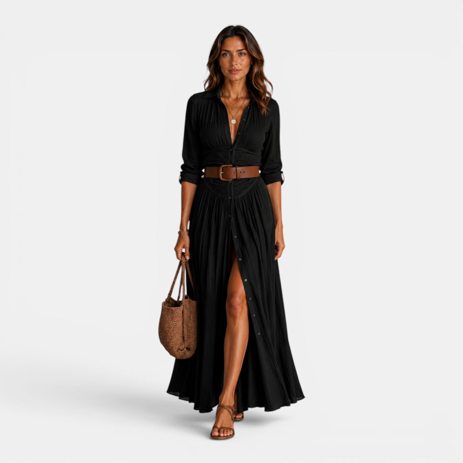 Monvaline | Women's Elegant Pleated Maxi Dress for Weddings & Special Occasions