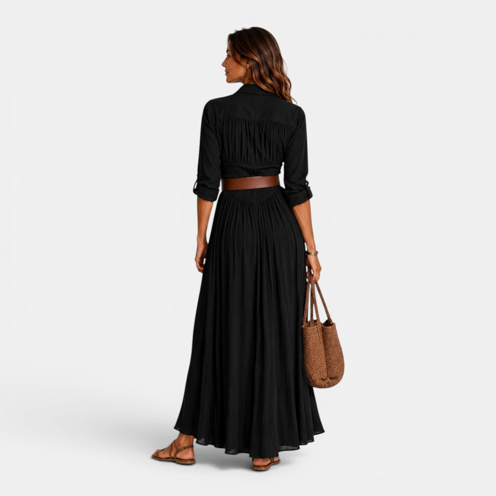 Monvaline | Women's Elegant Pleated Maxi Dress for Weddings & Special Occasions
