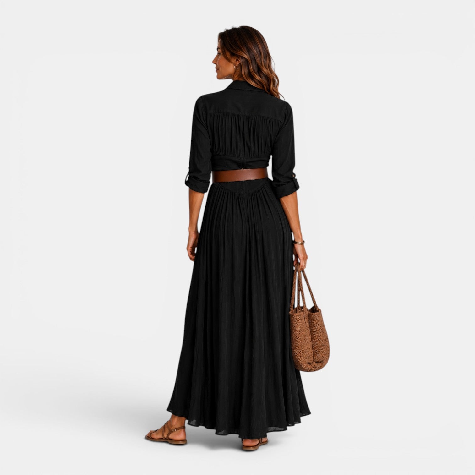 Monvaline | Women's Elegant Pleated Maxi Dress for Weddings & Special Occasions