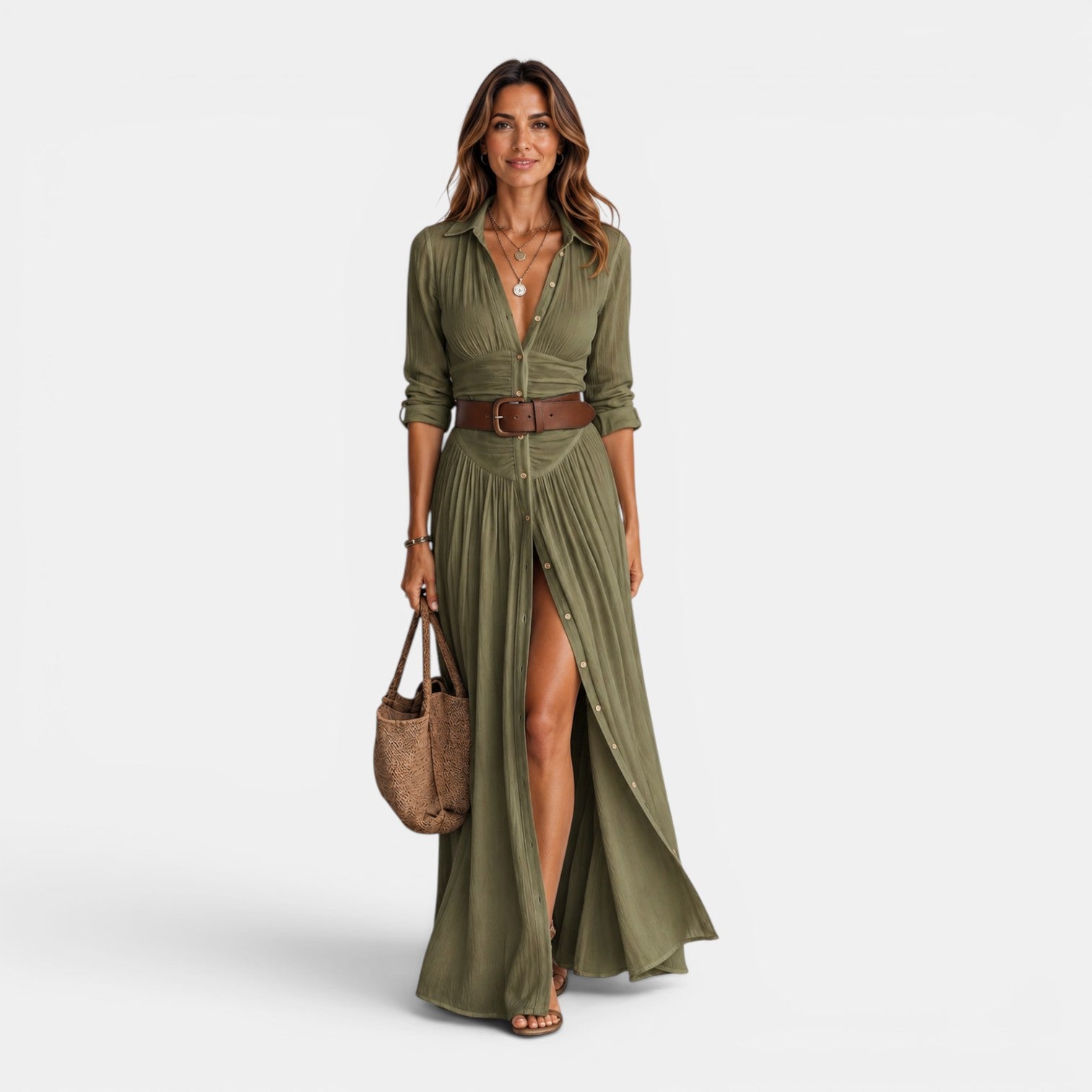 Monvaline | Women's Elegant Pleated Maxi Dress for Weddings & Special Occasions