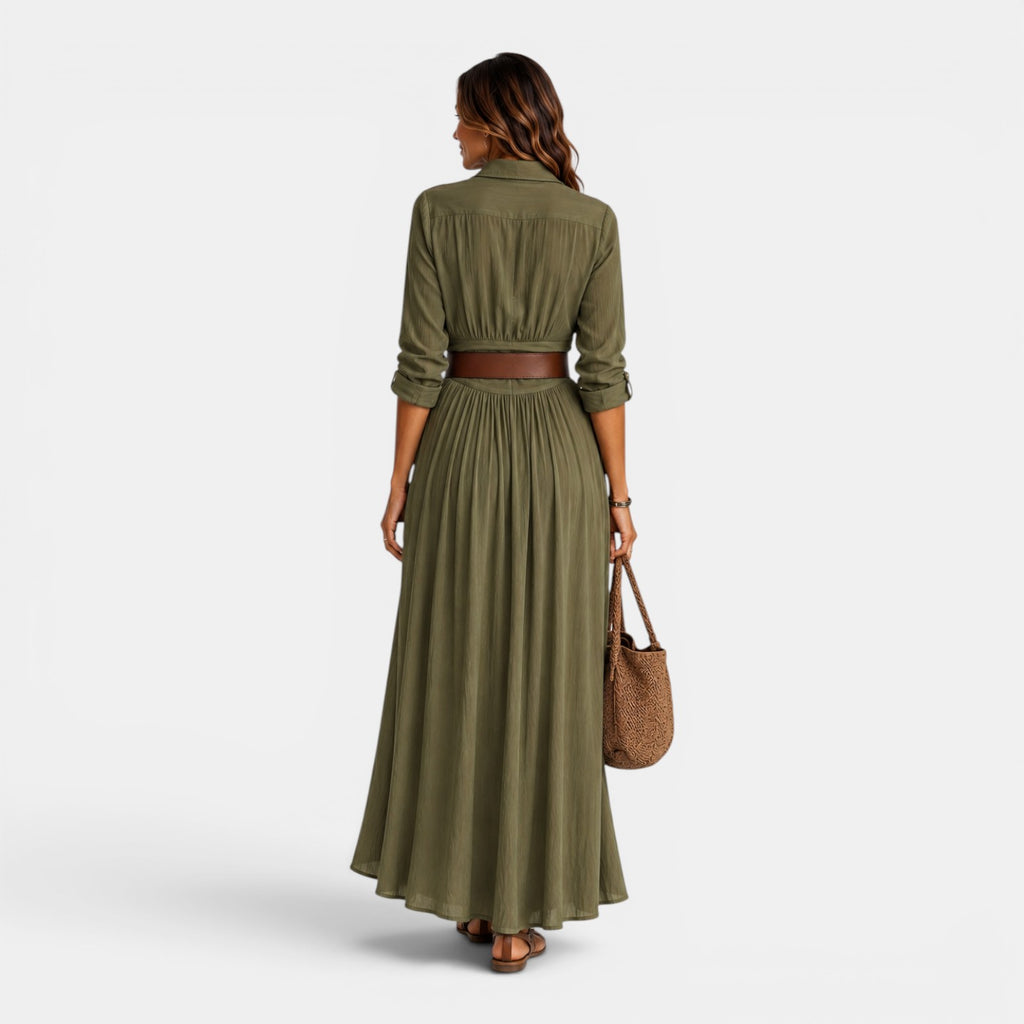 Monvaline | Women's Elegant Pleated Maxi Dress for Weddings & Special Occasions