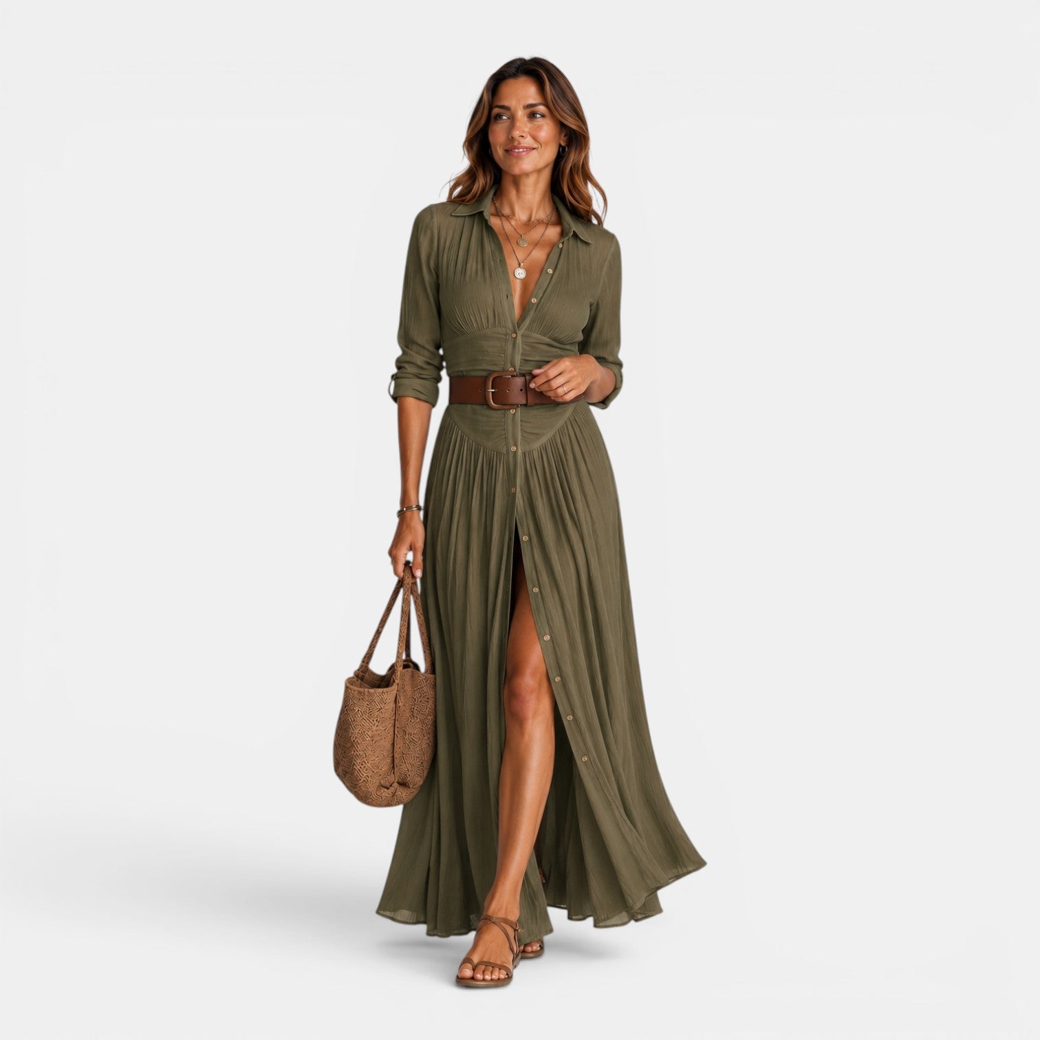 Monvaline | Women's Elegant Pleated Maxi Dress for Weddings & Special Occasions