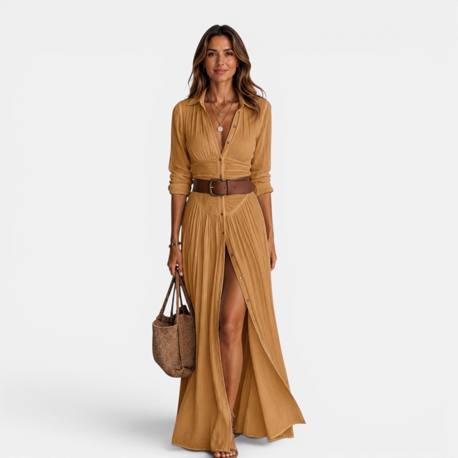 Monvaline | Women's Elegant Pleated Maxi Dress for Weddings & Special Occasions