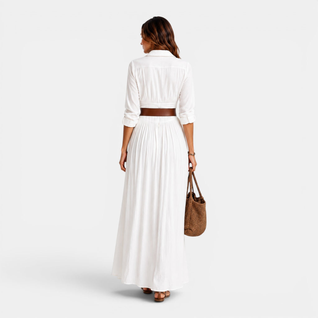 Monvaline | Women's Elegant Pleated Maxi Dress for Weddings & Special Occasions