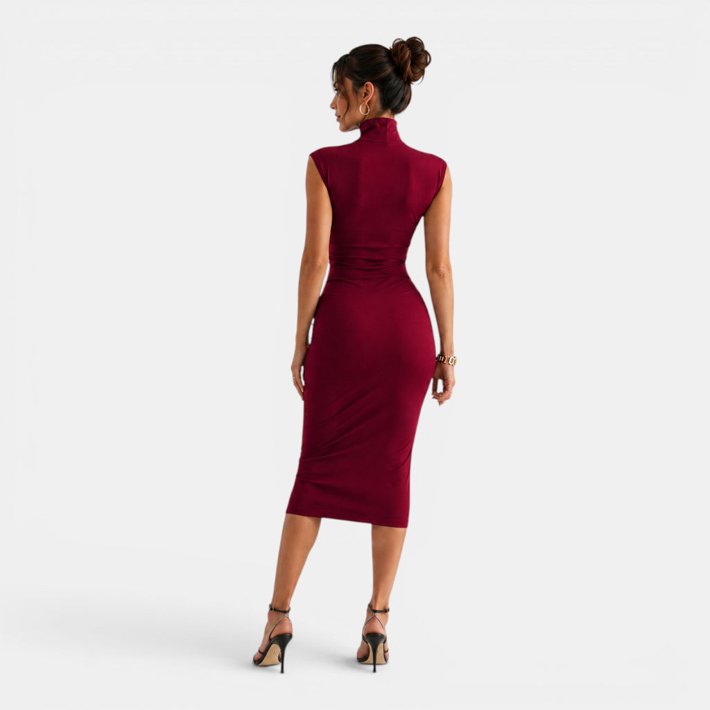 Monvaline | Women’s Elegant Pleated Midi Dress for Weddings & Events