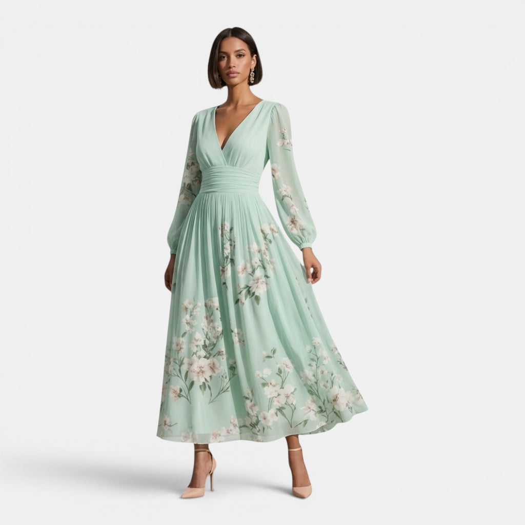 Monvaline | Women’s Floral Chiffon Midi Dress