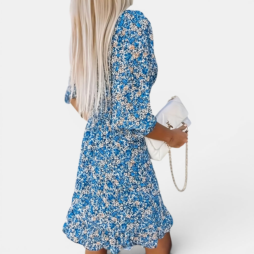 Monvaline | Women’s Floral Holiday Dress – Puff Sleeve Midi Style