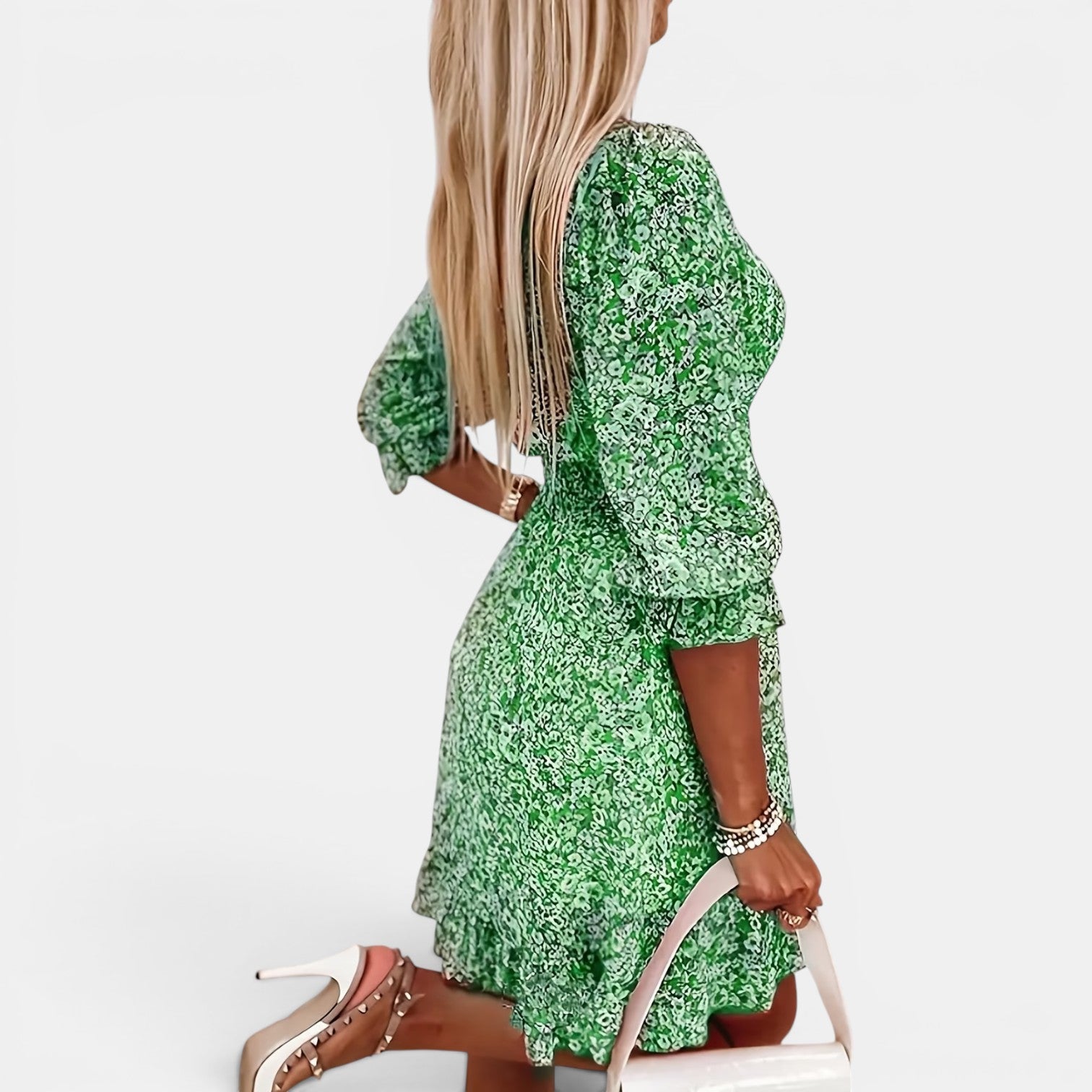 Monvaline | Women’s Floral Holiday Dress – Puff Sleeve Midi Style