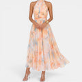 Monvaline | Women's Floral Maxi Dress for Holidays Sleeveless Halter Neck