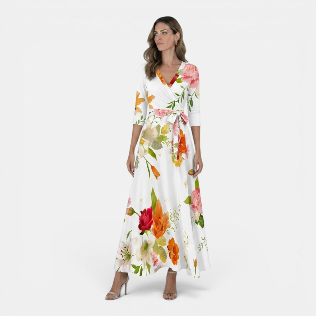 Monvaline | Women’s Floral Resort Maxi Dress – V-Neck Holiday Outfit