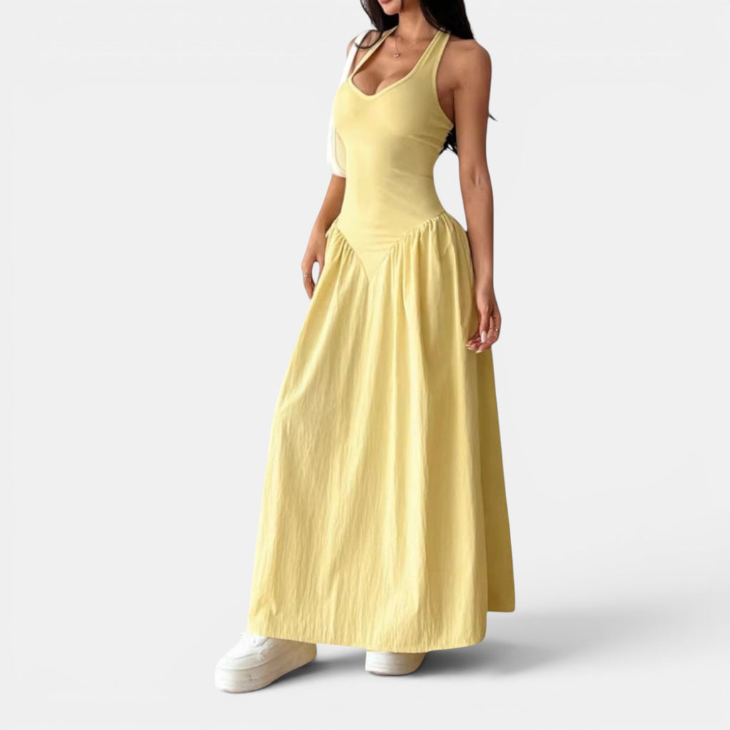 Monvaline | Women’s French Backless Maxi Dress