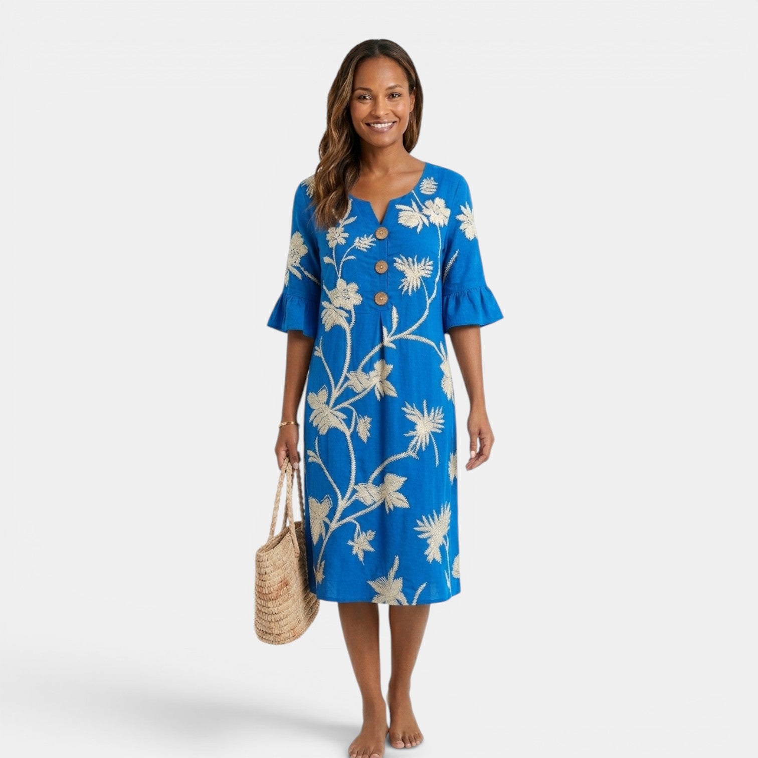 Monvaline | Women’s Holiday Midi Dress – Loose V-Neck Summer Outfit