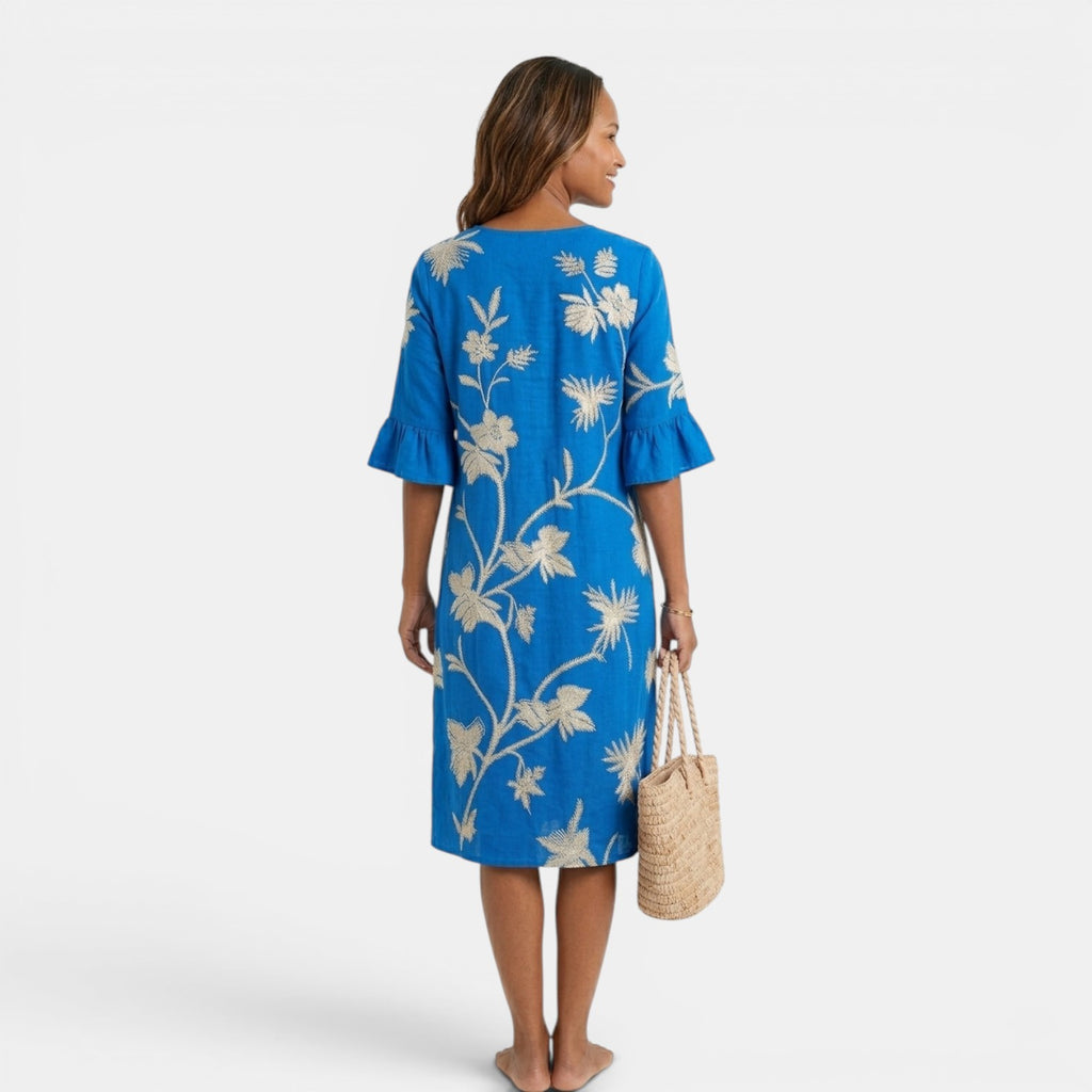 Monvaline | Women’s Holiday Midi Dress – Loose V-Neck Summer Outfit