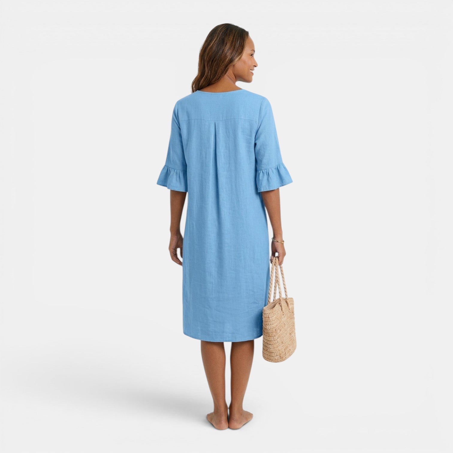 Monvaline | Women’s Holiday Midi Dress – Loose V-Neck Summer Outfit