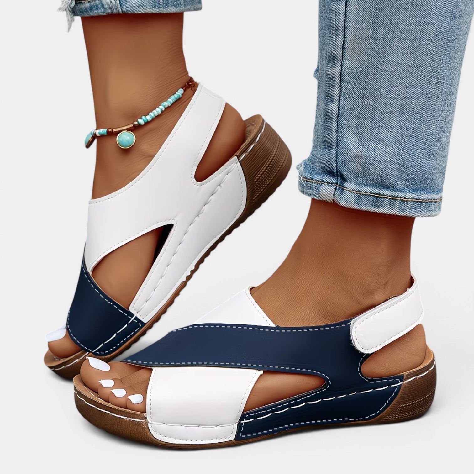 Monvaline | Women’s Leather Wedge Sandals Comfort Fit Open Toe Summer