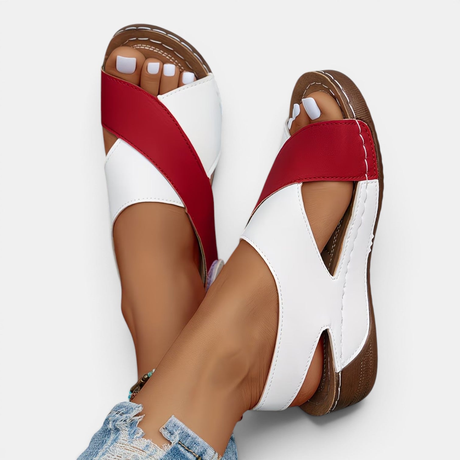 Monvaline | Women’s Leather Wedge Sandals Comfort Fit Open Toe Summer