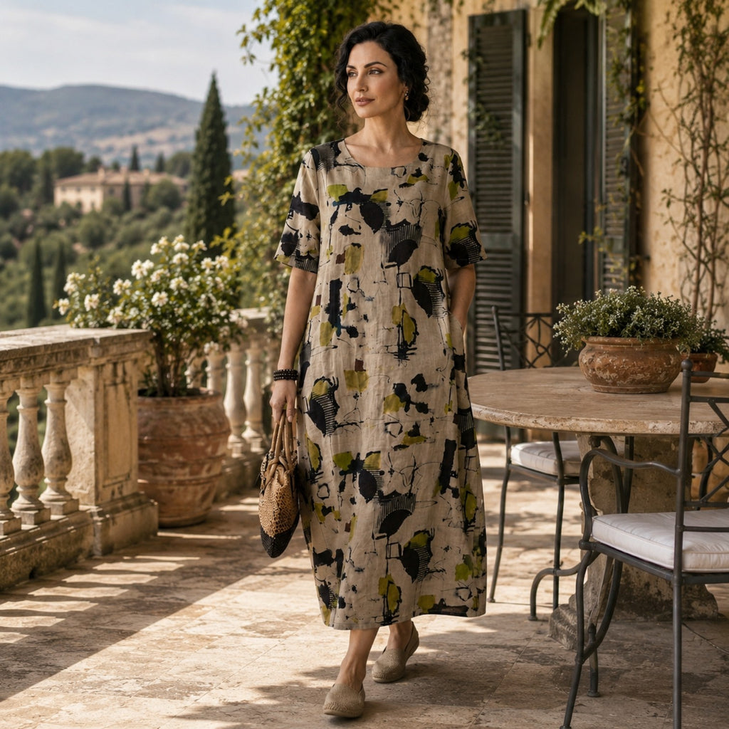 Monvaline | Women’s Linen Dress with Pockets for Summer Holidays