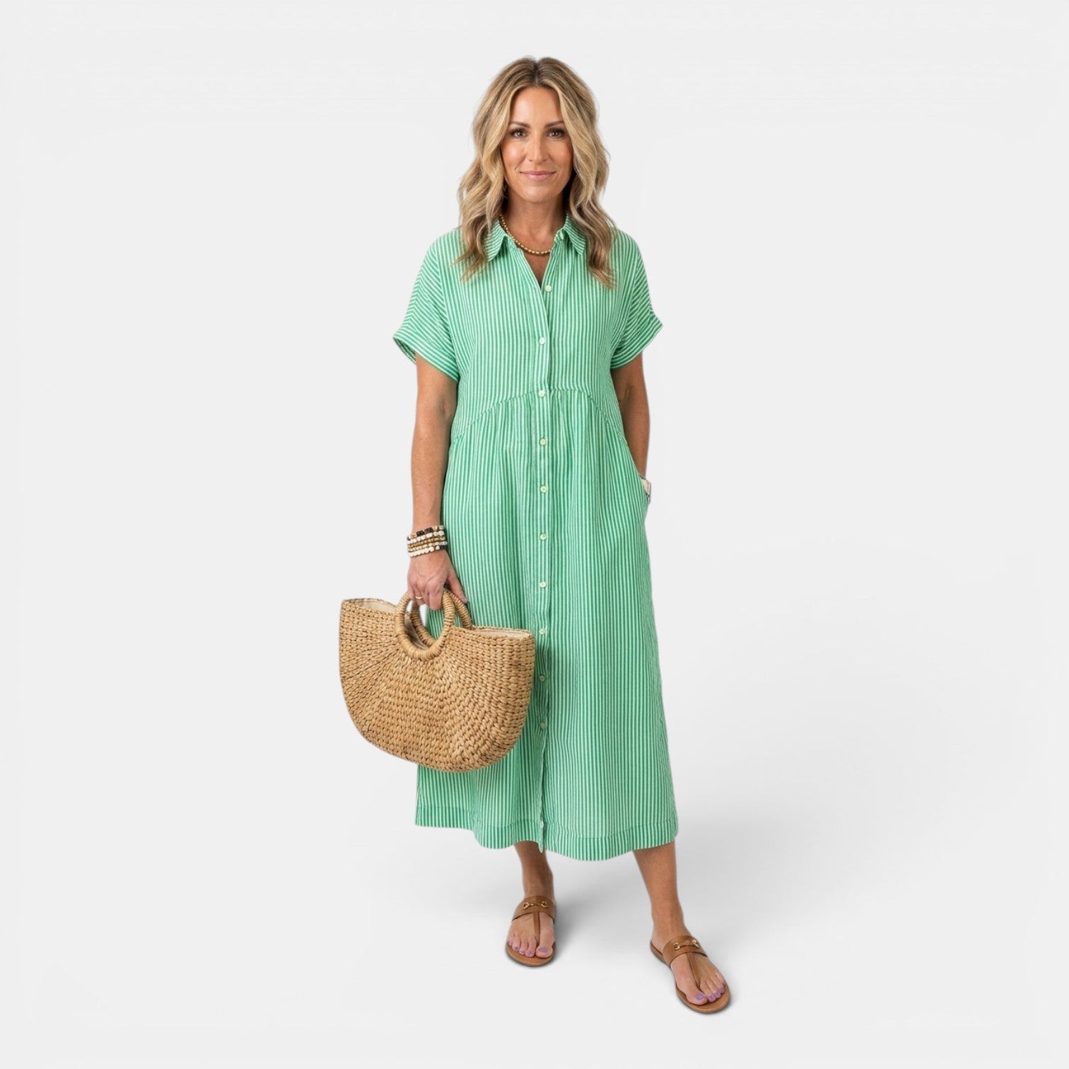 Monvaline | Women’s Linen Summer Dress – Loose Striped Holiday Style