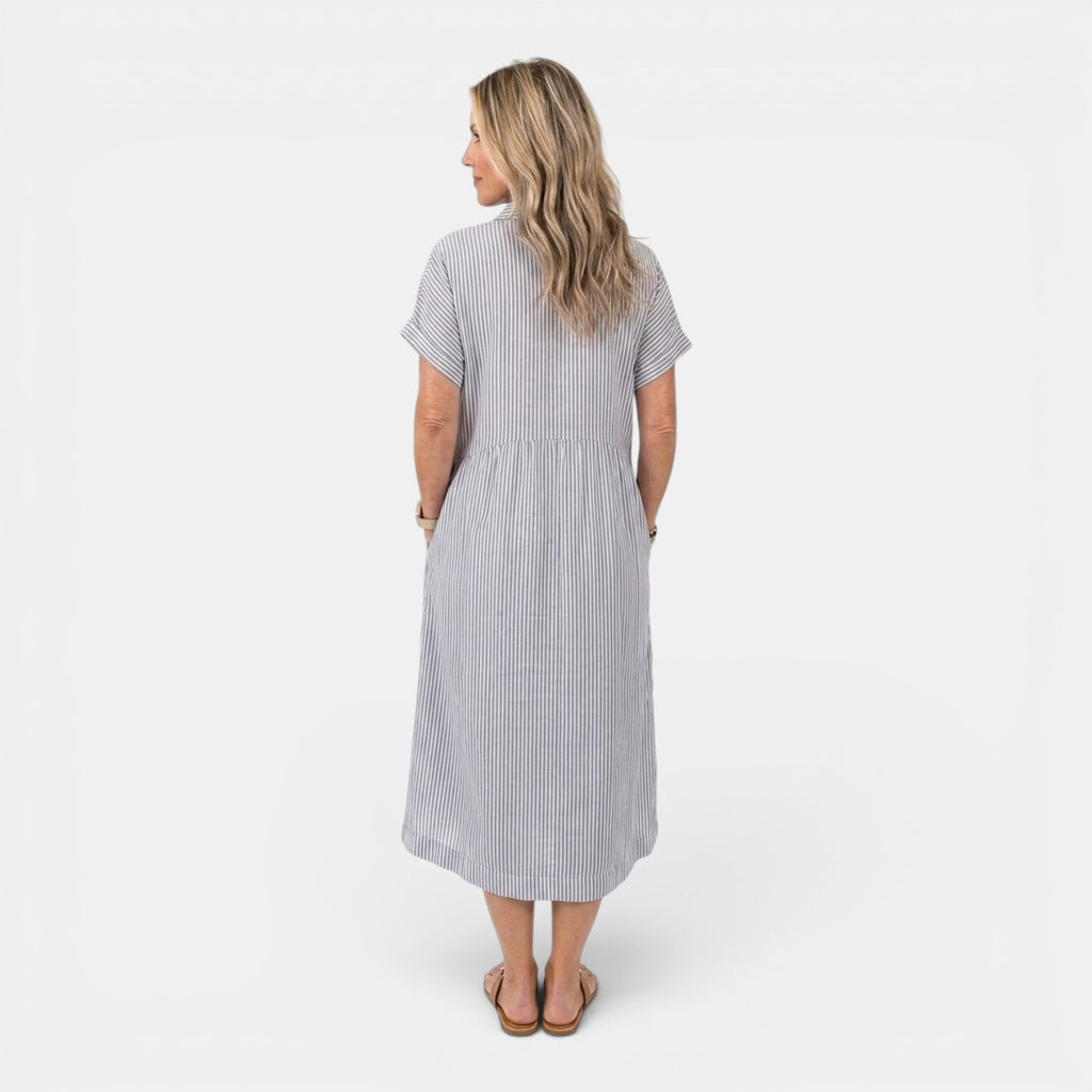 Monvaline | Women’s Linen Summer Dress – Loose Striped Holiday Style