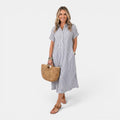 Monvaline | Women’s Linen Summer Dress – Loose Striped Holiday Style