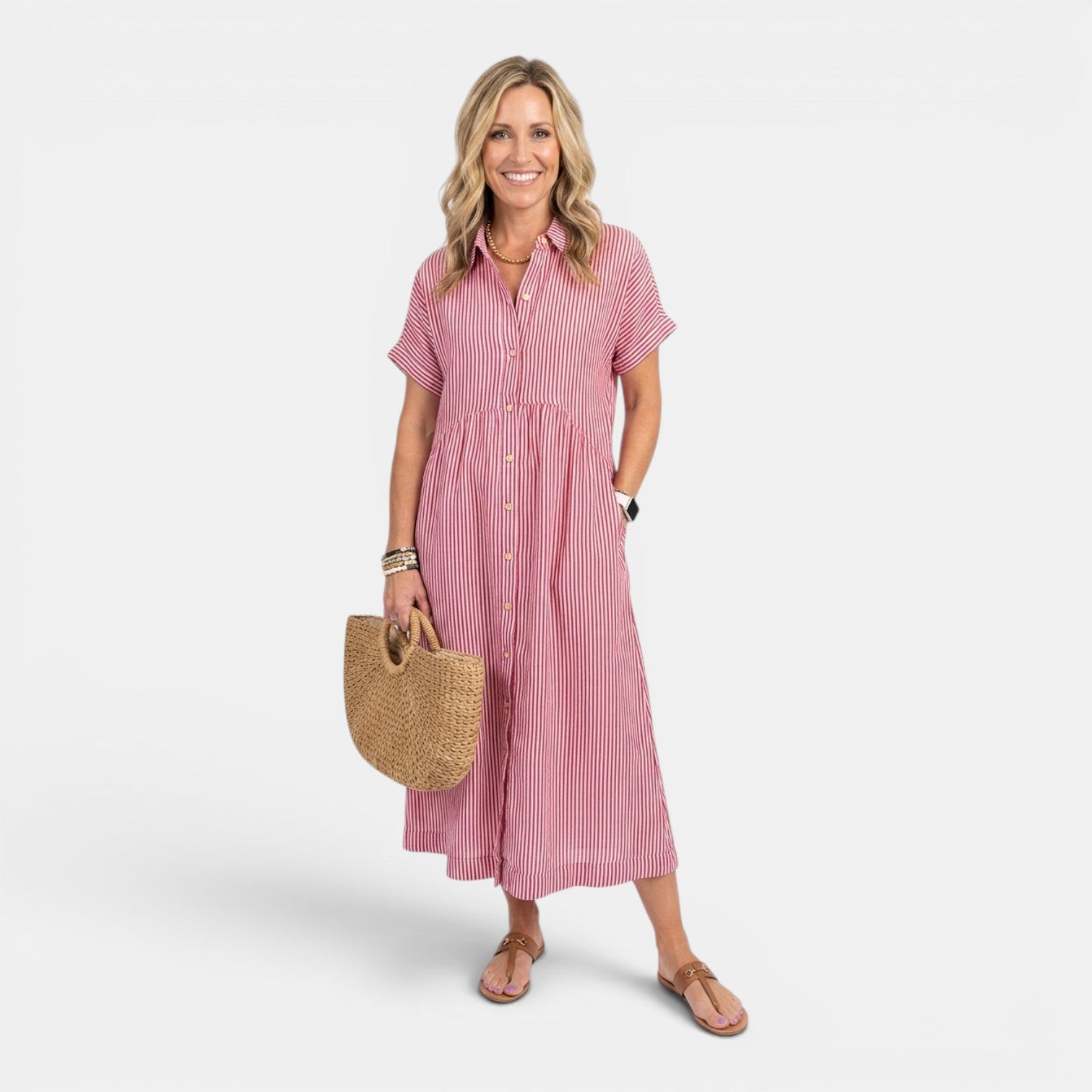 Monvaline | Women’s Linen Summer Dress – Loose Striped Holiday Style