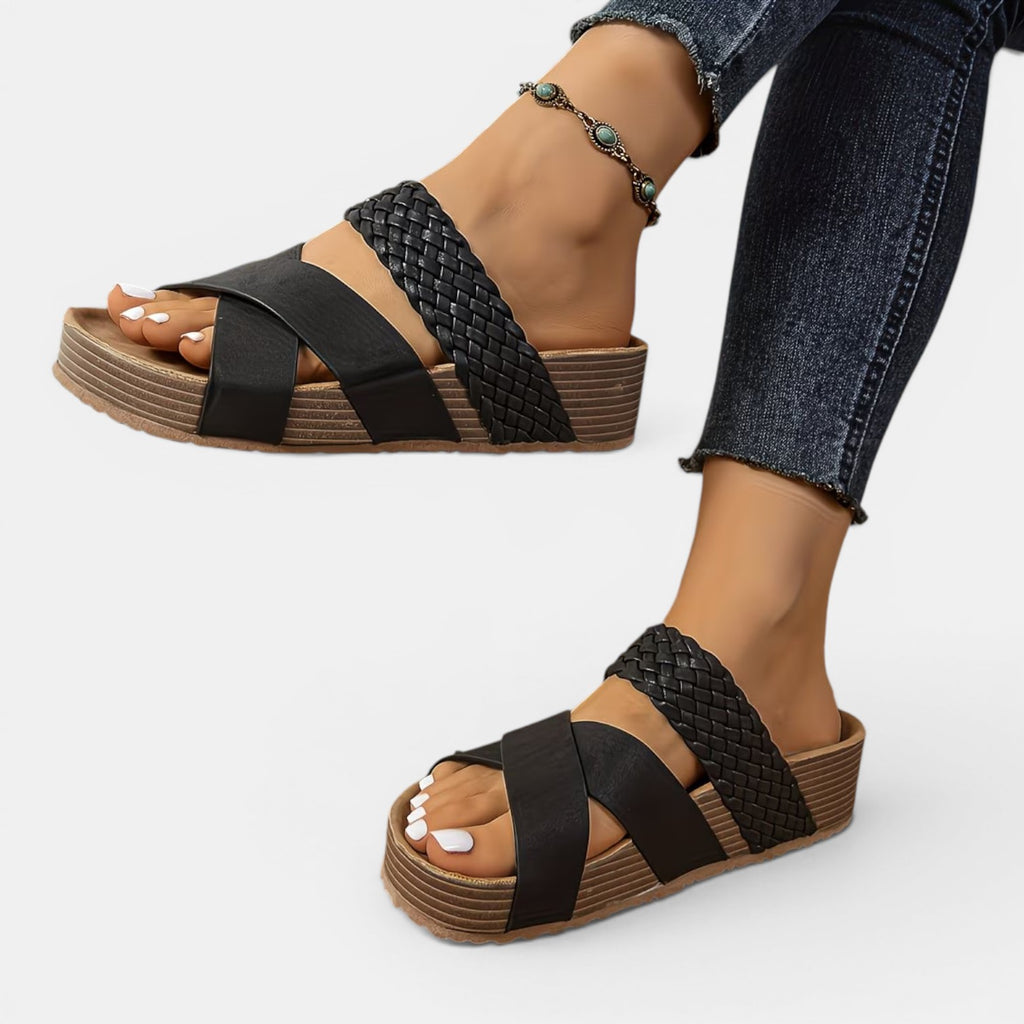 Monvaline | Women’s Platform Sandals Wood Sole Lightweight Comfort Fit