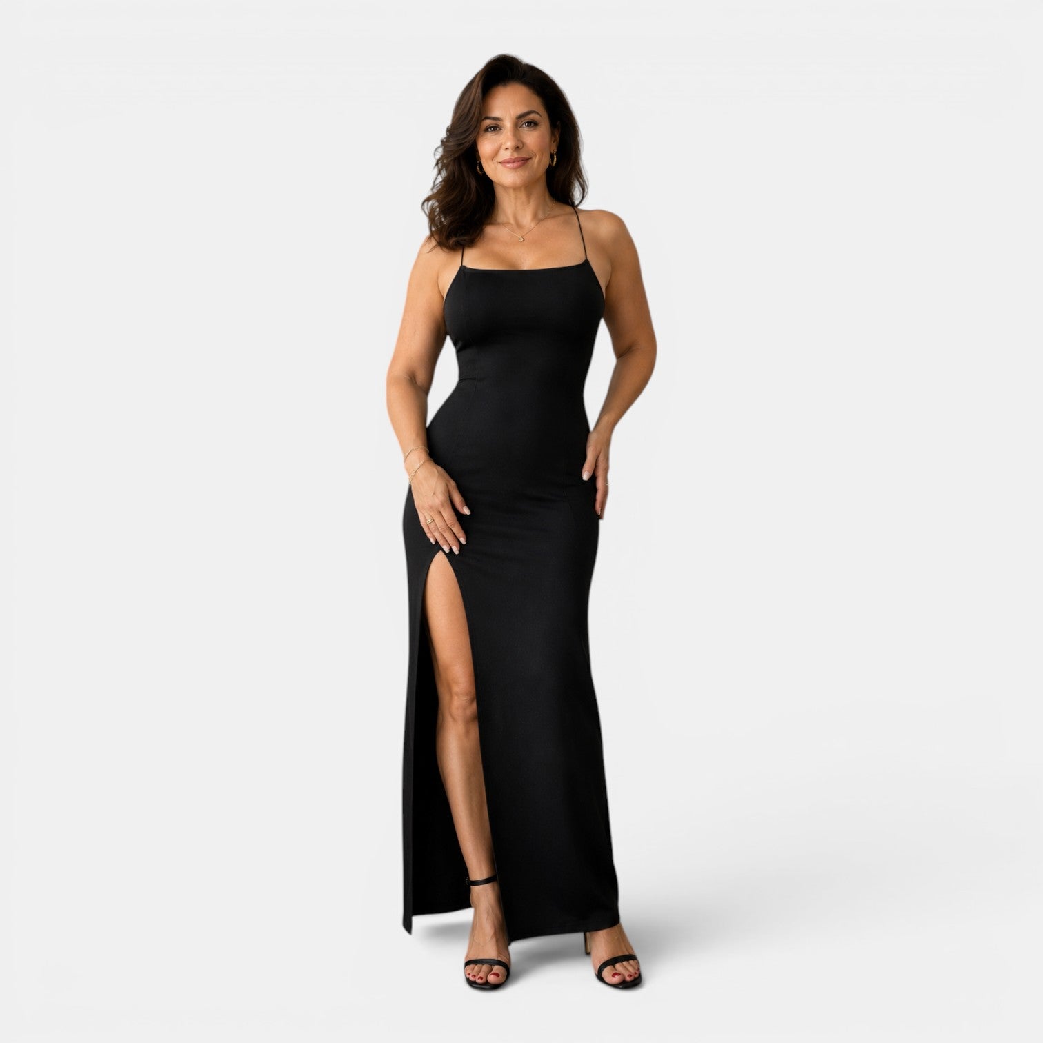 Monvaline | Women’s Ruched High-Slit Maxi Dress