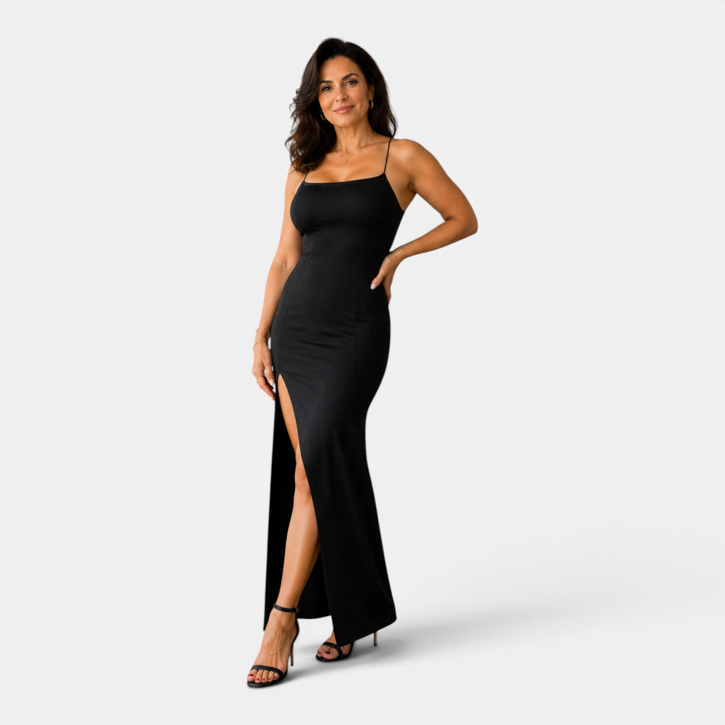 Monvaline | Women’s Ruched High-Slit Maxi Dress