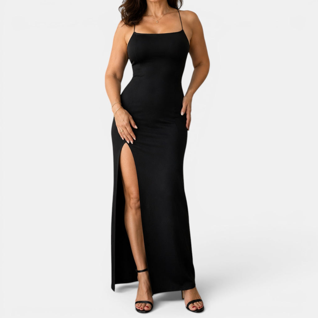 Monvaline | Women’s Ruched High-Slit Maxi Dress