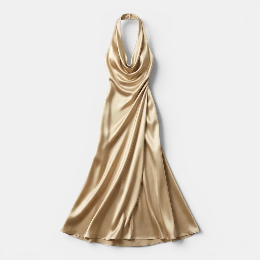 Monvaline | Women’s Satin Wedding Guest Dress Slim Fit Maxi Gown