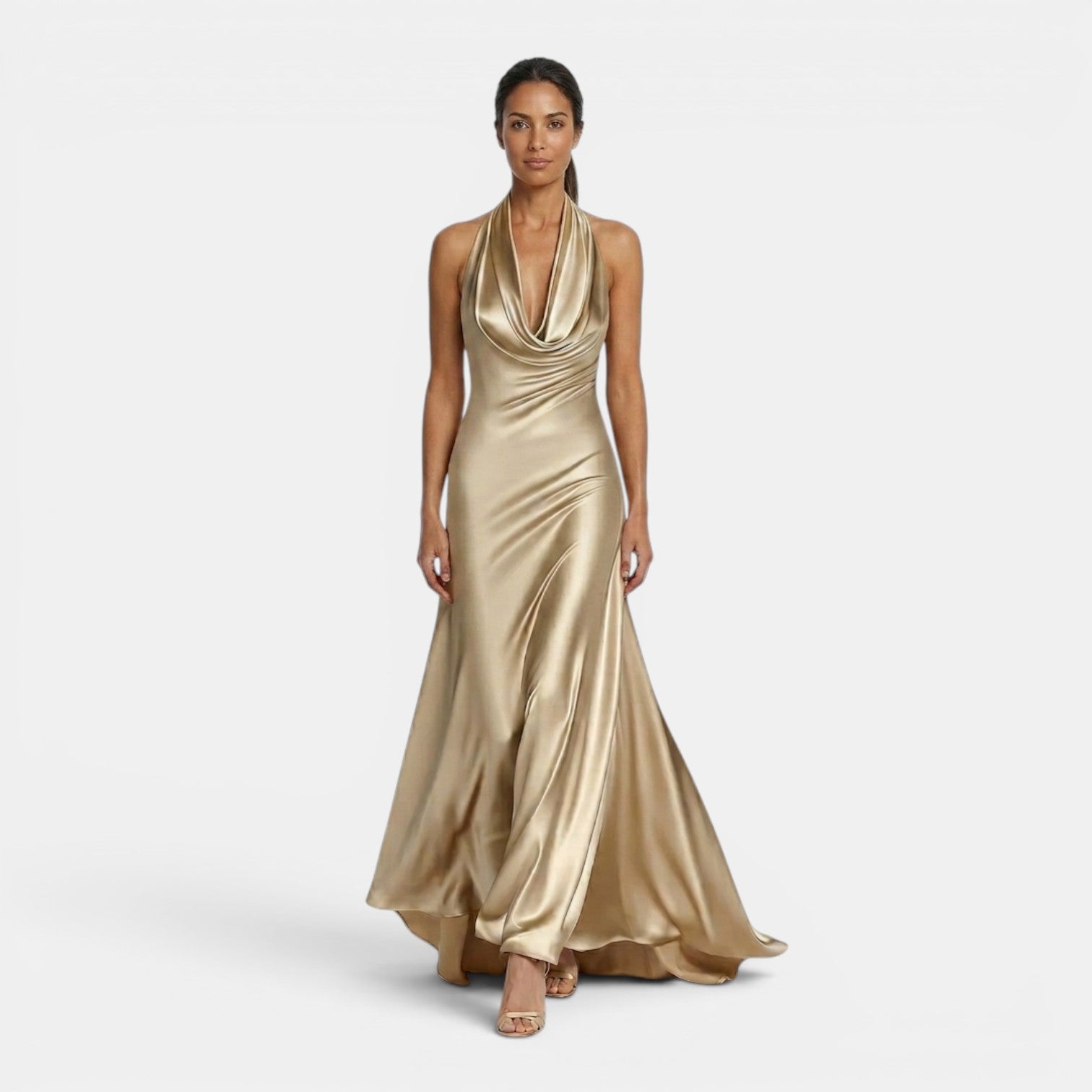 Monvaline | Women’s Satin Wedding Guest Dress Slim Fit Maxi Gown