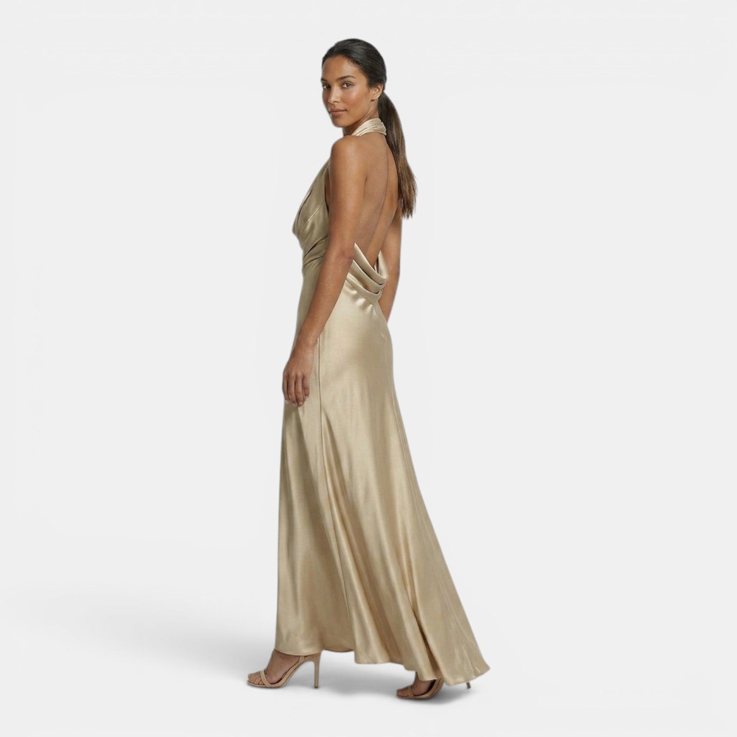 Monvaline | Women’s Satin Wedding Guest Dress Slim Fit Maxi Gown