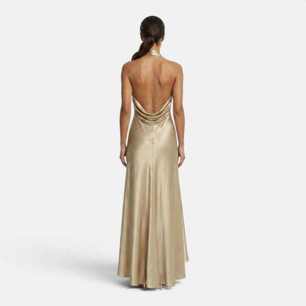 Monvaline | Women’s Satin Wedding Guest Dress Slim Fit Maxi Gown