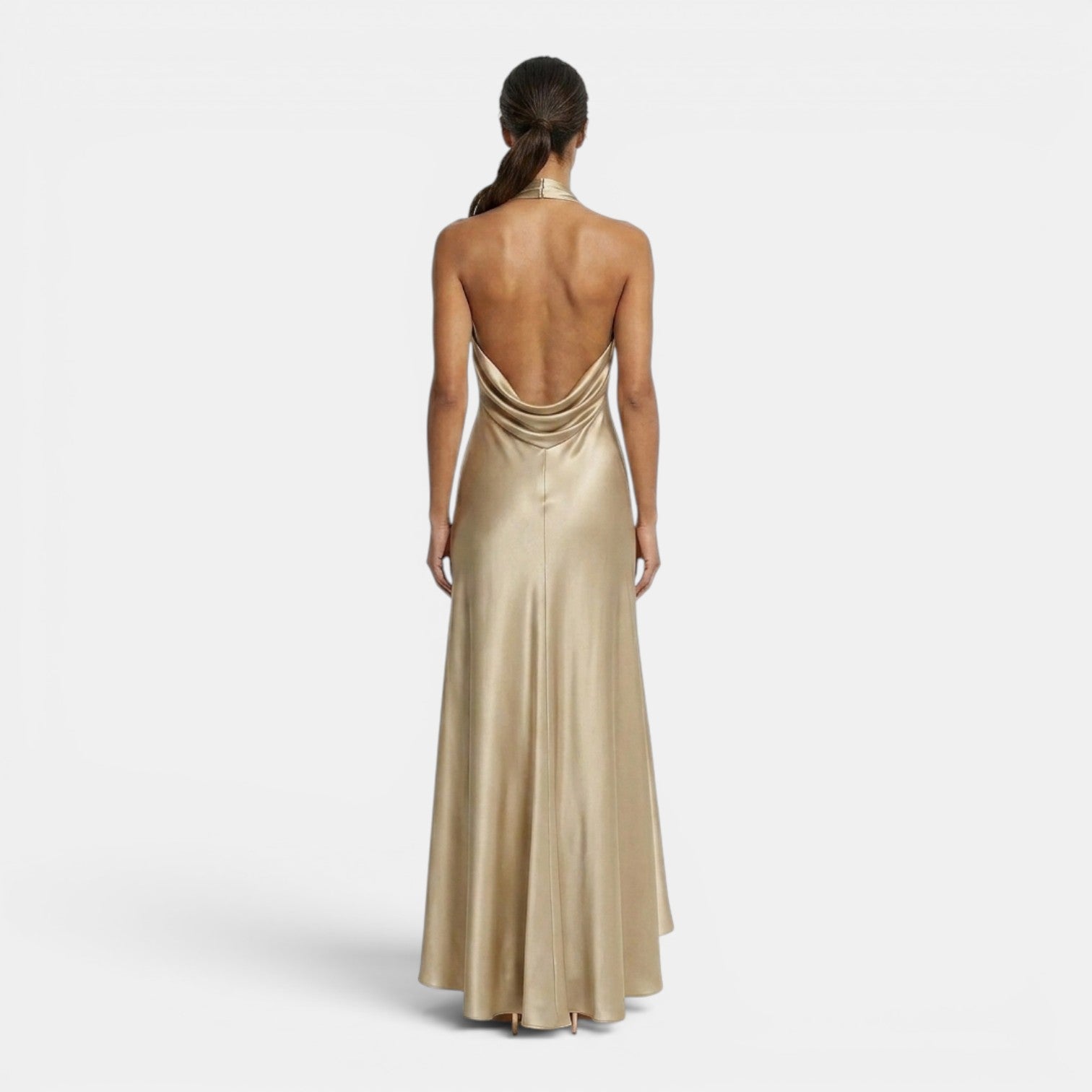 Monvaline | Women’s Satin Wedding Guest Dress Slim Fit Maxi Gown