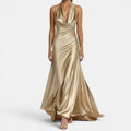 Monvaline | Women’s Satin Wedding Guest Dress Slim Fit Maxi Gown