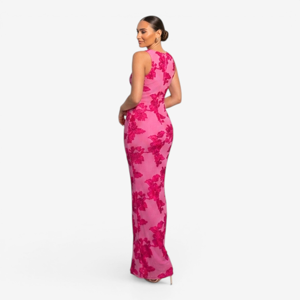 Monvaline | Women’s Sleeveless Evening Maxi Dress Slim Fit Embroidered Stretch