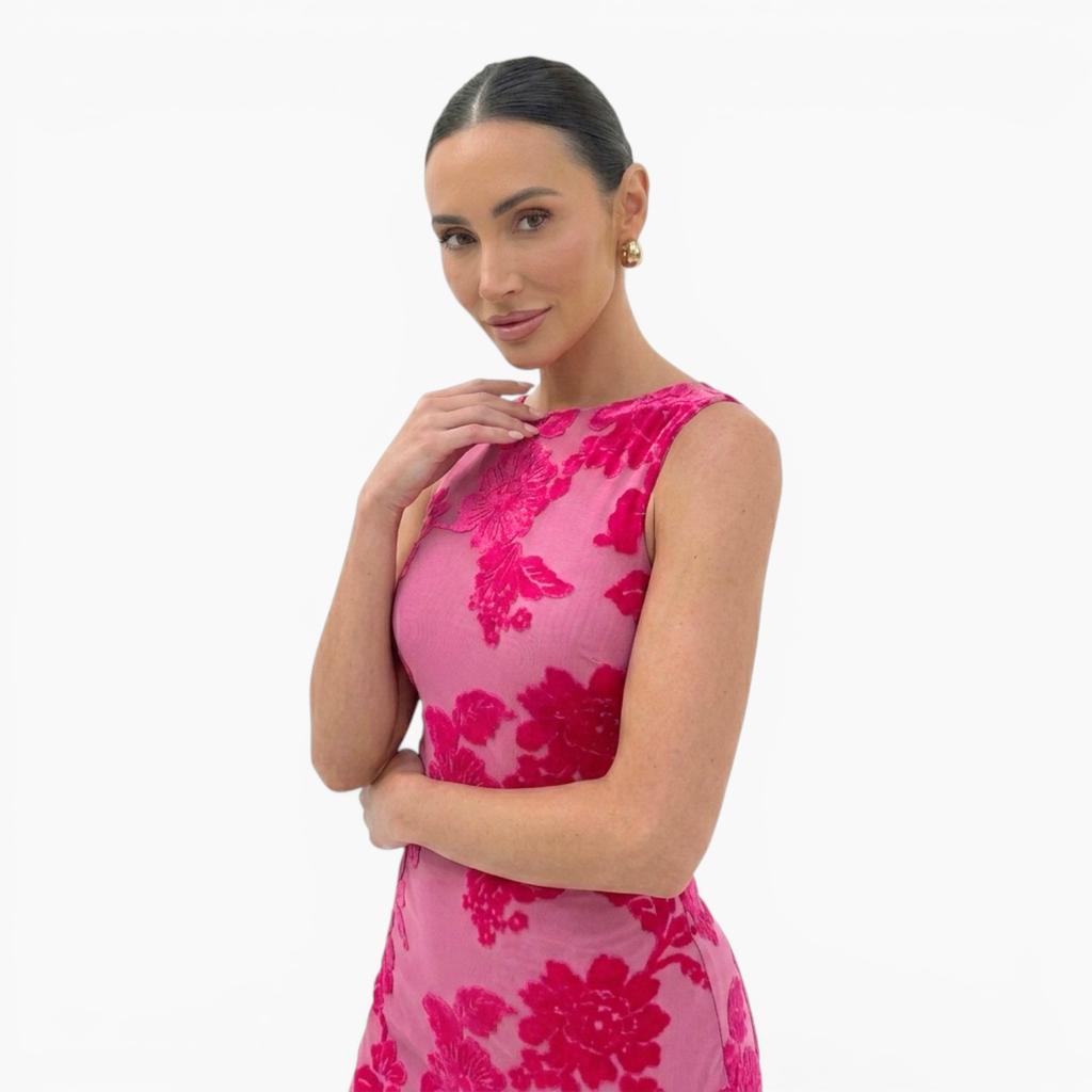 Monvaline | Women’s Sleeveless Evening Maxi Dress Slim Fit Embroidered Stretch