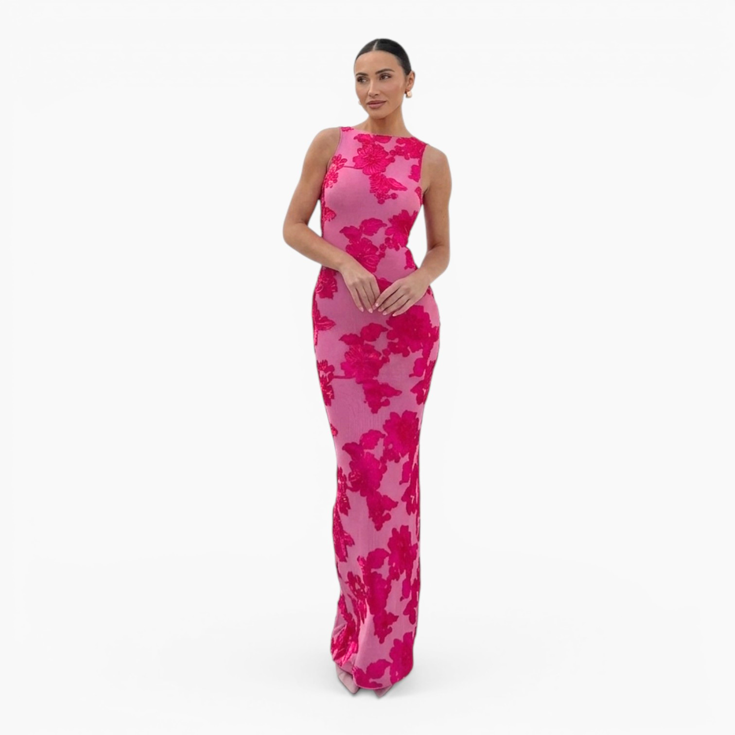 Monvaline | Women’s Sleeveless Evening Maxi Dress Slim Fit Embroidered Stretch