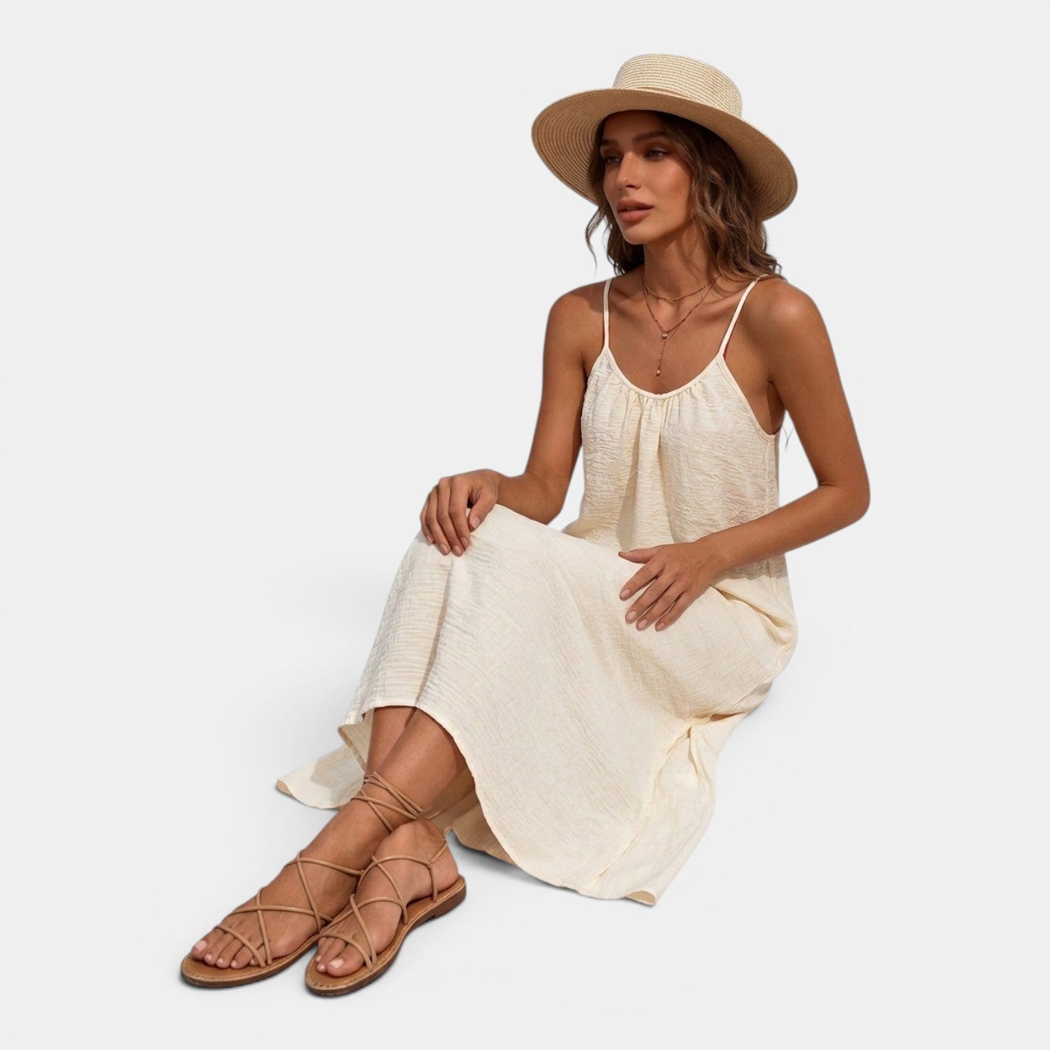 Monvaline | Women’s Sleeveless Holiday Midi Dress – Comfortable Summer Fit