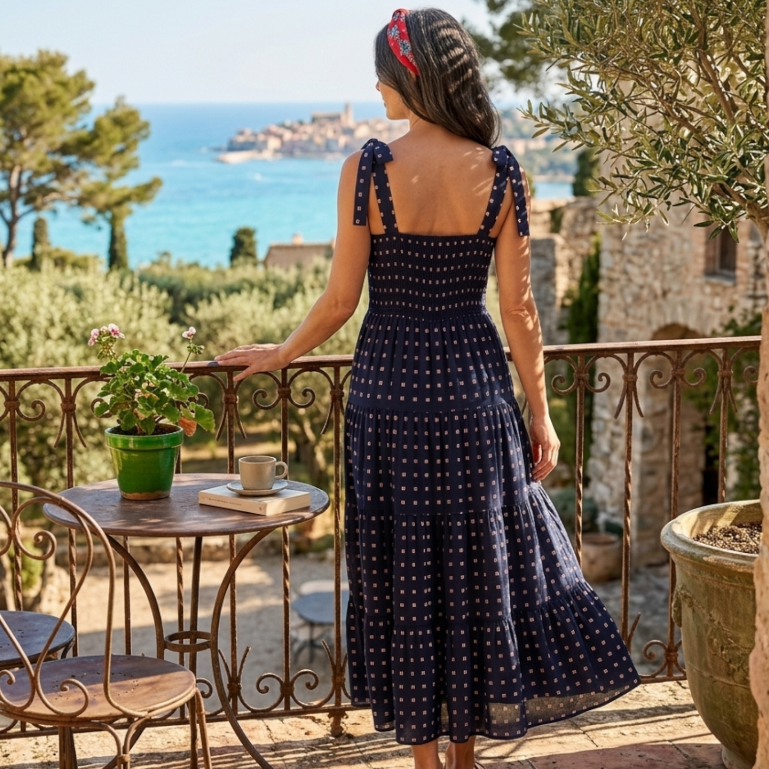 Monvaline | Women's Smocked Tie Strap Maxi Dress – Elegant Summer Holiday Style