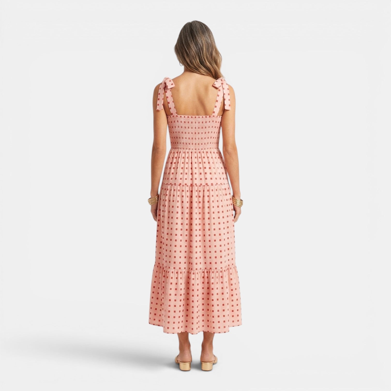 Monvaline | Women's Smocked Tie Strap Maxi Dress – Elegant Summer Holiday Style