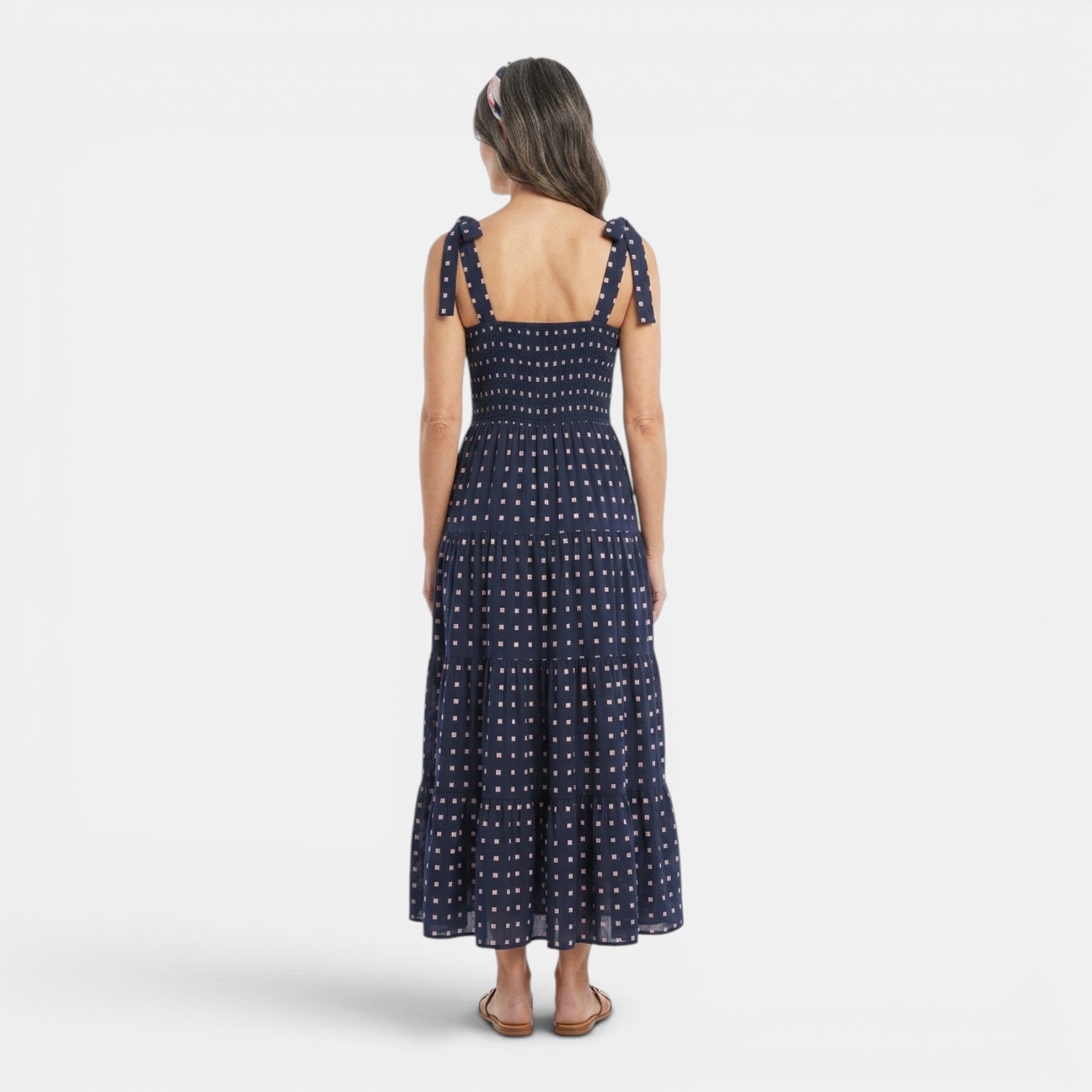 Monvaline | Women's Smocked Tie Strap Maxi Dress – Elegant Summer Holiday Style